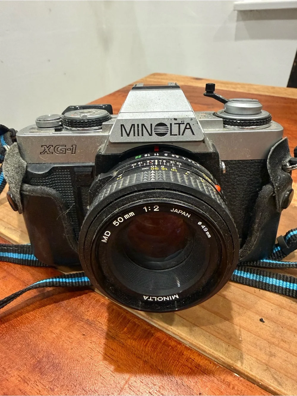 Minolta XG-1 SLR Film Camera Black Silver with MD 50mm f/2 Lens & Case